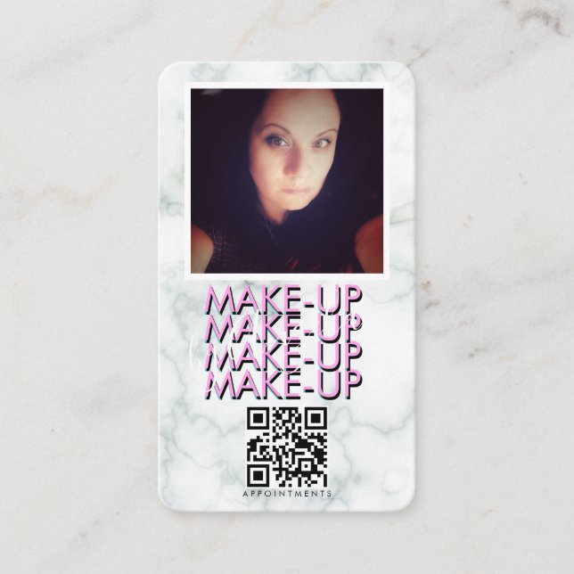 Marble Makeup Salon QR Code Foto Visitenkarte (Vorderseite)