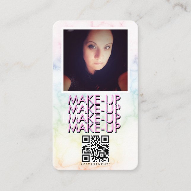 Marble Makeup Salon QR Code Foto Visitenkarte (Vorderseite)
