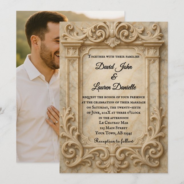 Marble Monarch Photo Wedding Invitation (Devant / Derrière)