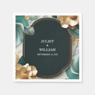 Marble Monstera Emerald Green and Gold Wedding Serviette