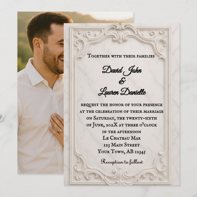 Marble Motif Foto Hochzeit Einladung (Vorne/Hinten)