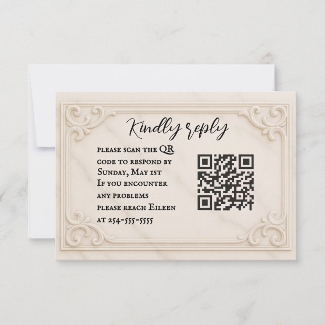 Marble Motif QR Code Wedding RSVP Card (Vorderseite)