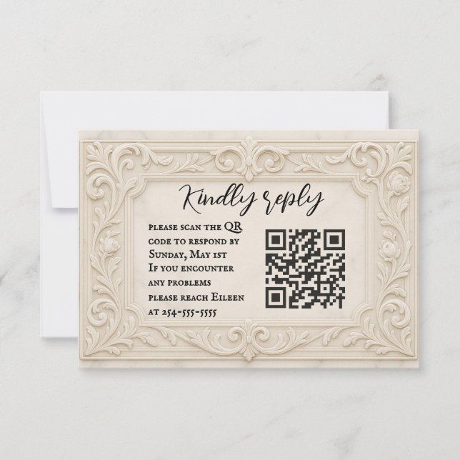 Marble Mystique QR Code Wedding RSVP Card (Vorderseite)
