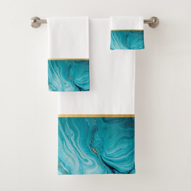 MARBLE OCEAN GOLD BADEZIMMER TOWEL SET (Insitu)