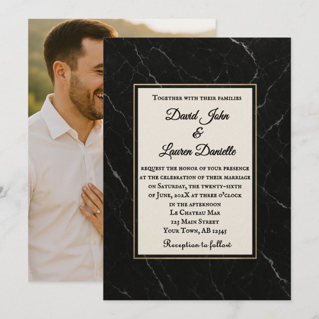 Marble Onyx Photo Wedding Invitation Einladung (Vorne/Hinten)