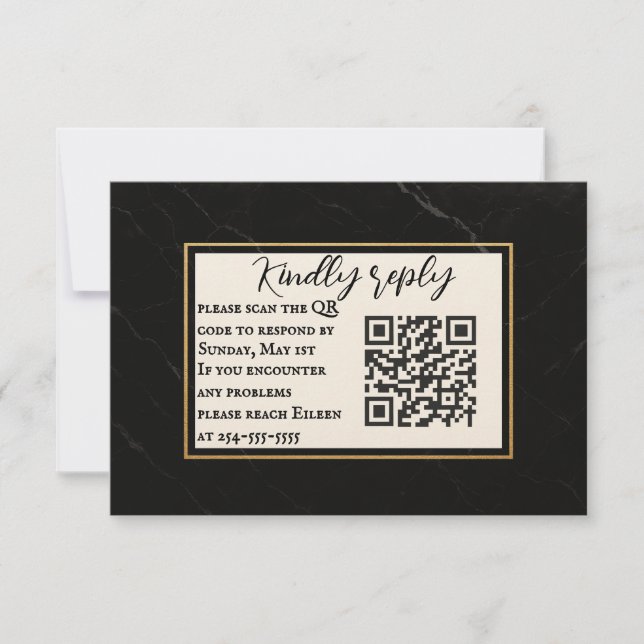 Marble Onyx QR Code Wedding RSVP Card (Vorderseite)