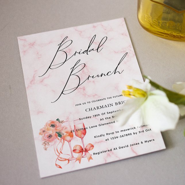 Marble Pink Bridal Brunch Champagne Einladung (Von Creator hochgeladen)