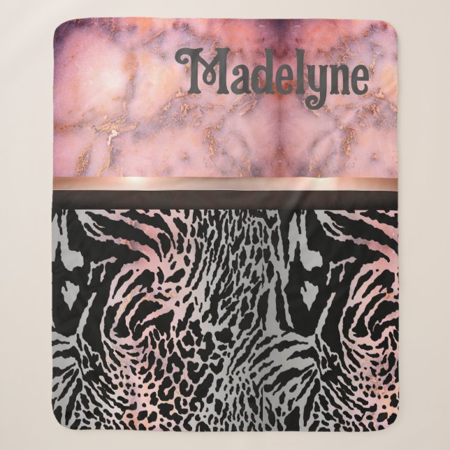Marble Pink Chic Tiger Safari Print individuell Sherpadecke (Vorderseite)