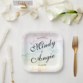 Marble Rainbow Gay Script Wedding Pappteller