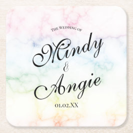 Marble Rainbow Gay Script Wedding Rechteckiger Pappuntersetzer