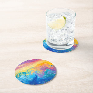 Marble Rainbow Pattern Runder Pappuntersetzer
