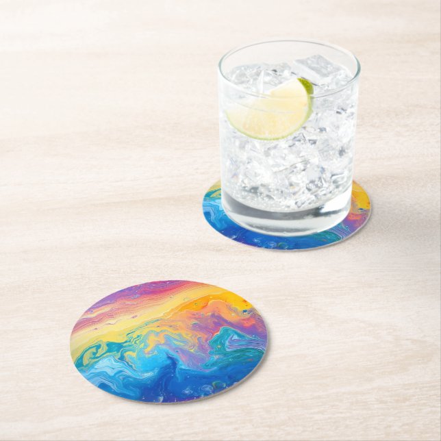 Marble Rainbow Pattern Runder Pappuntersetzer (Vor Ort)