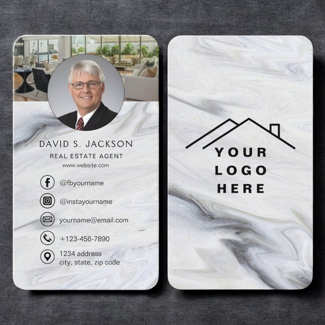  Marble Real Estate Agent Photo Logo Visitenkarte (Von Creator hochgeladen)