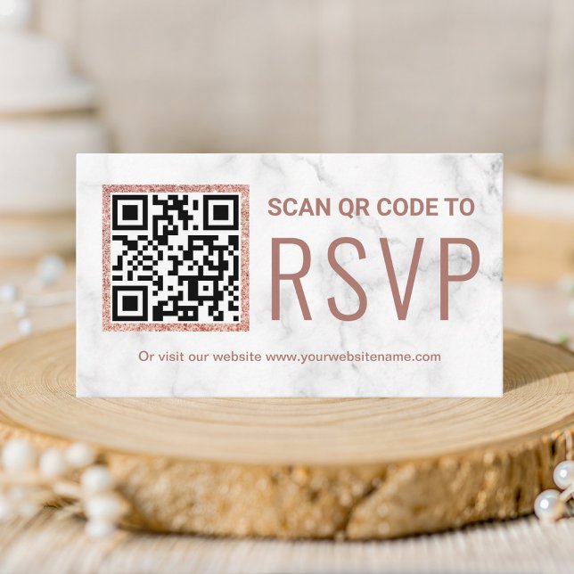 Marble Rose Gold QR Code UAWG Wedding Website Begleitkarte (Von Creator hochgeladen)