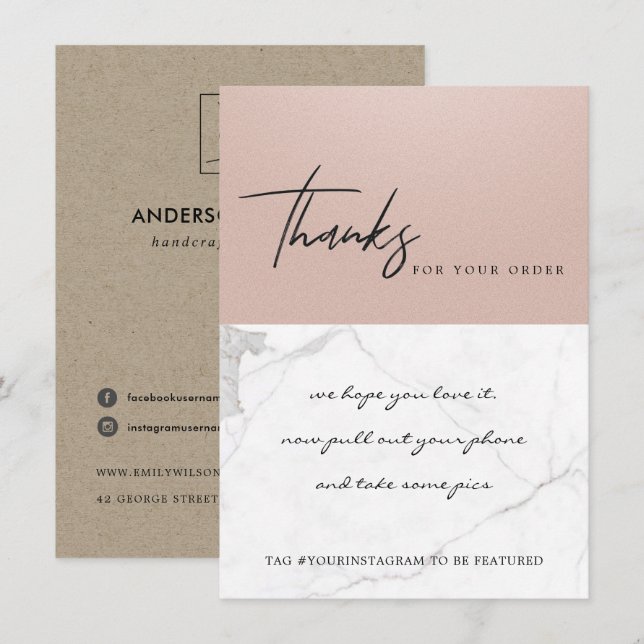 MARBLE ROSE GOLD TEXTURE CORPORATE Business LOGO Dankeskarte (Vorne/Hinten)