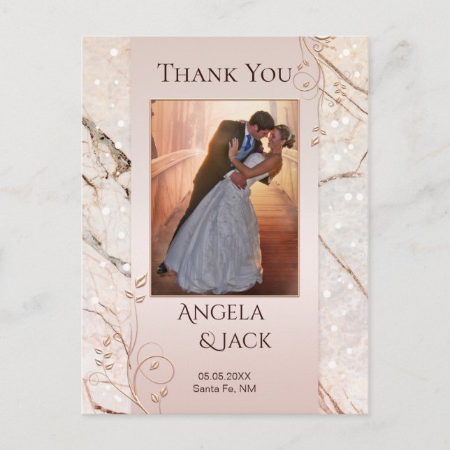 Marble Rose Gold Wedding Foto Danke Postcard Postkarte (Vorderseite)