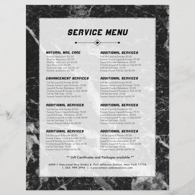 Marble-Service-Preisliste für Schwarzweiß-Imitate Flyer (Vorne)