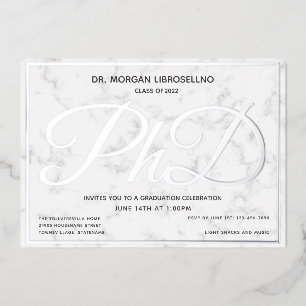Marble Silver White PhD Abschluss Folieneinladung