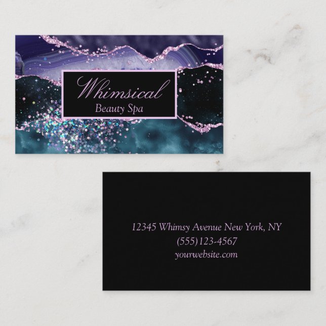 Marble Sparkle Agate Design Beauty Wellness-Center Visitenkarte (Vorne/Hinten)