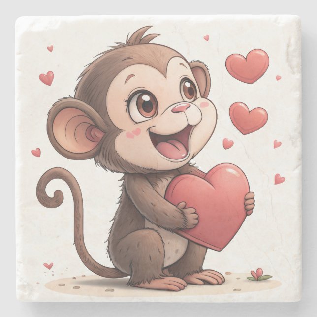 Marble Stone Coaster Valentine's Day Monkey Red  Steinuntersetzer (Vorderseite)