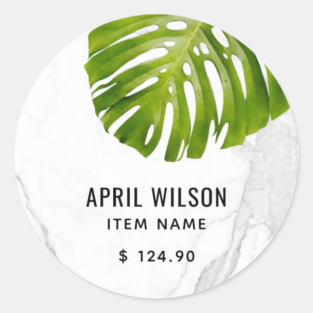 MARBLE STONE GREEN MONSTERA LEAF FOLIAGE PREIS RUNDER AUFKLEBER (Vorderseite)