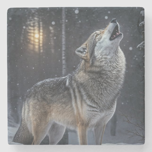 Marble Stone Untersetzer-Wolf Steinuntersetzer (Vorderseite)