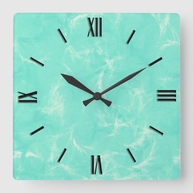 Marble swirl print - aqua blue quadratische wanduhr (Vorderseite)