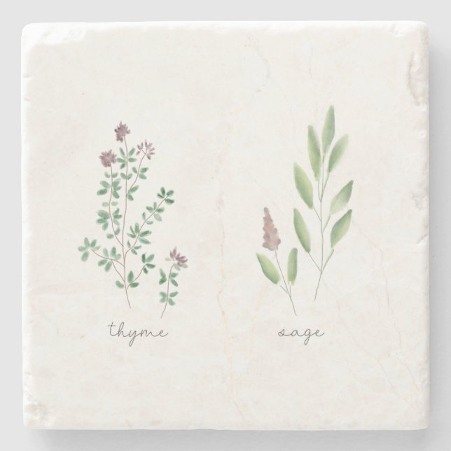 Marble Trivet | Herbs Watercolor Steinuntersetzer (Vorderseite)