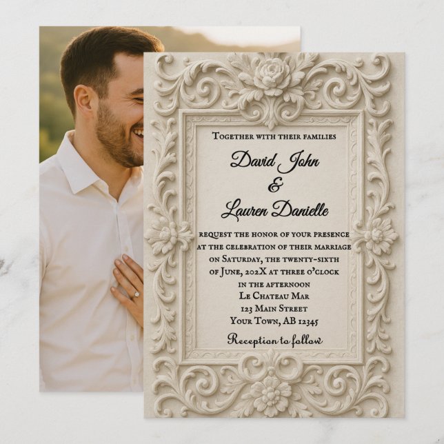 Marble Veil Foto Wedding Einladung (Vorne/Hinten)