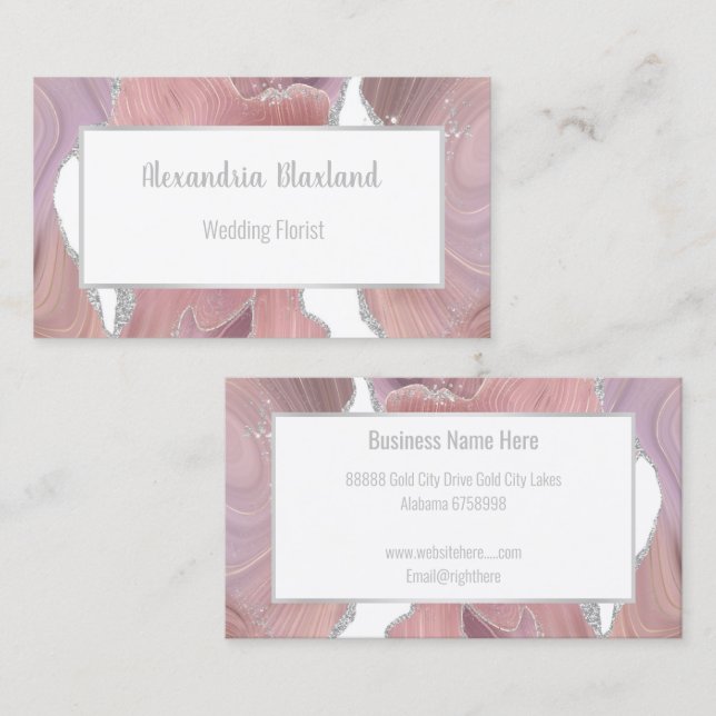 MARBLE WAVE PINK SILVER WEISSE GESCHÄFTSKARTE VISITENKARTE (Vorne/Hinten)