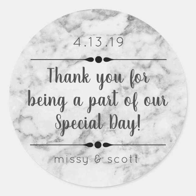 Marble Wedding Day Gefallen Labels Runder Aufkleber (Vorderseite)