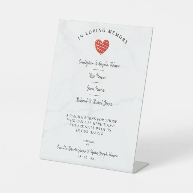 Marble Wedding Family Memorial Table Red Heart Sockelschild (Vorderseite)