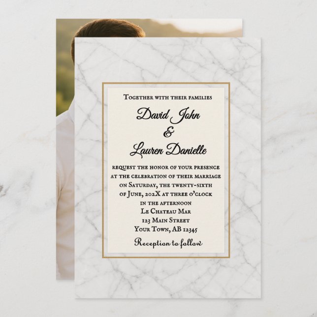 Marble Whisper Photo Wedding Invitation (Devant / Derrière)