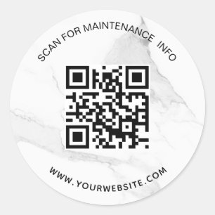 Marble White Business qr Code-Wartungs-Info Runder Aufkleber