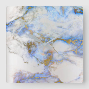 Marble White Gray Saphire Blue Indygo Carrara Quadratische Wanduhr
