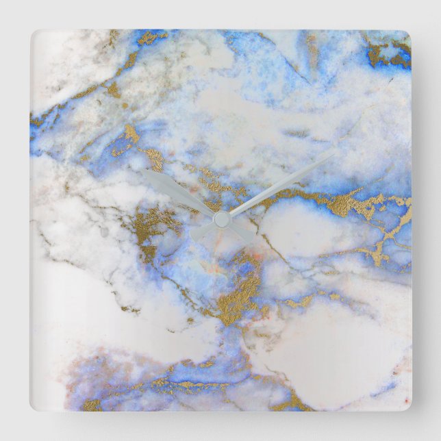Marble White Gray Saphire Blue Indygo Carrara Quadratische Wanduhr (Vorderseite)