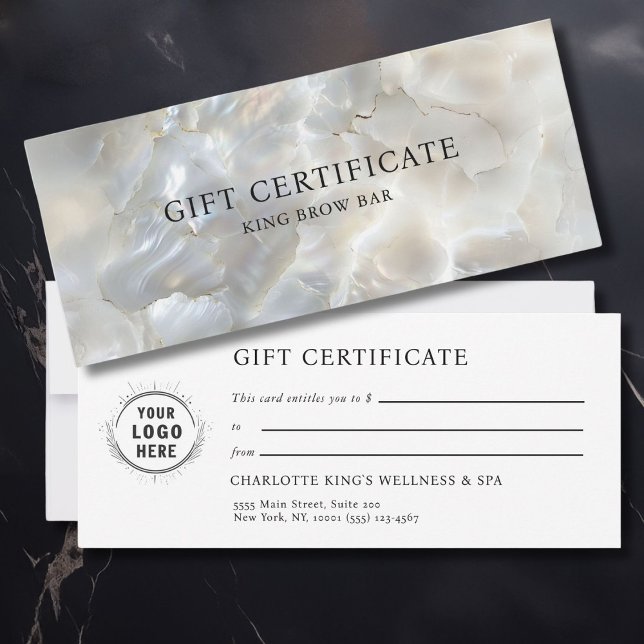 MARBLE WHITE-SILVER SALON LOGO GIFT-BESCHEINIGUNG (MARBEL WHITE-SILVER SALON LOGO GIFT CERTIFICATE with your name, data & your ownn logo)