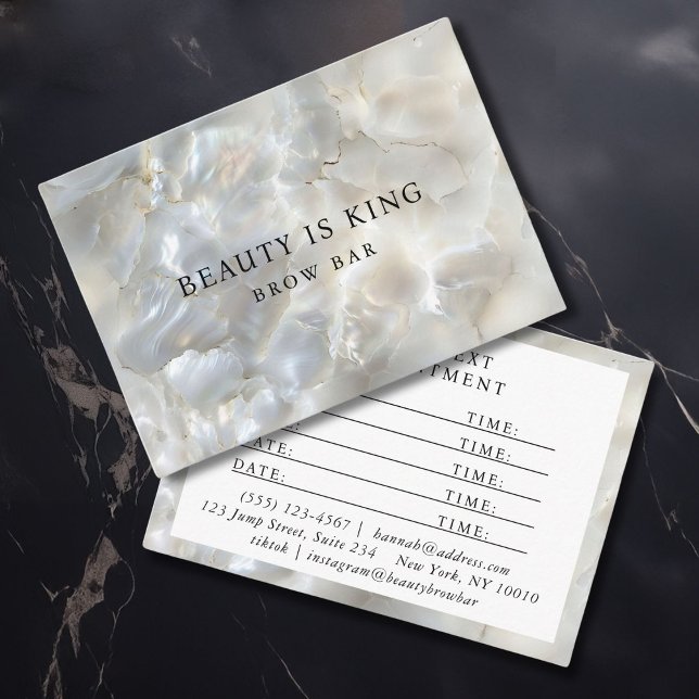 MARBLE WHITE-SILVER SALON TERMINKARTE (Modern, marble, white, silver, elegant, modern, customizable appointment card for beauty salon (hair)