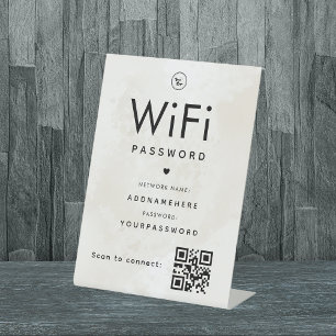 Marble WiFi Password Code Business Logo QR Code Sockelschild