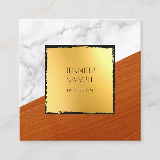 Marble Wood Black Gold Schlicht Elegant Luxuriös Quadratische Visitenkarte (Vorderseite)