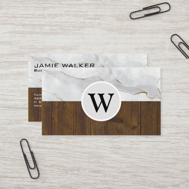 Marble Wood | Monogramm Visitenkarte (Vorderseite/Rückseite Beispiel)
