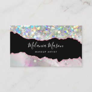 Marbled Agate Holographic Glitzer QR Code Beauty Visitenkarte