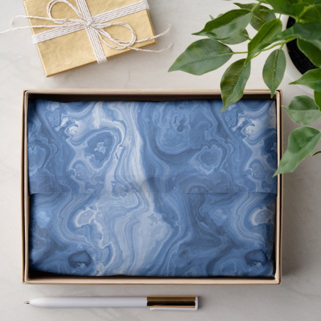 Marbled Azure Cobalt Blue White Agate Art Muster Seidenpapier (Geschenk)