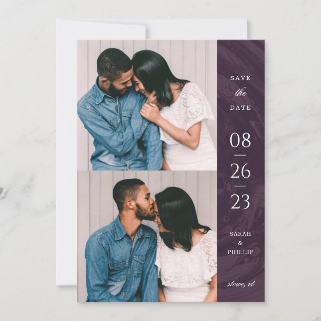 Marbled Band 2-Foto-Save the Date-Karte - Lila Einladung (Vorderseite)