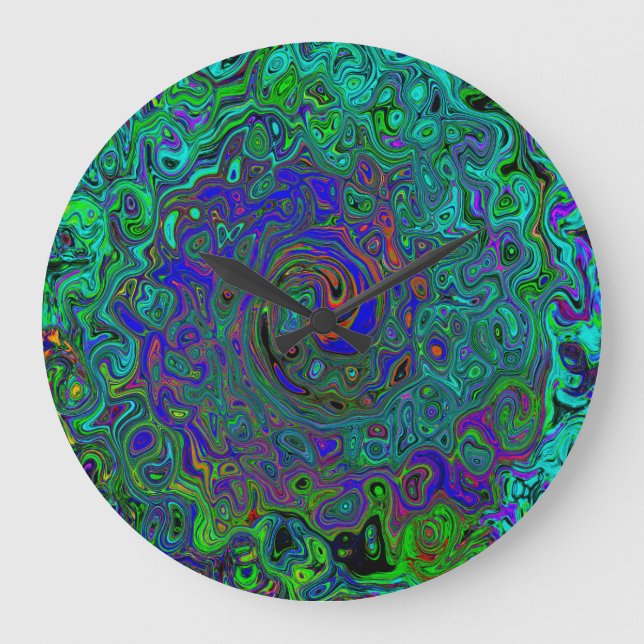 Marbled Blue and Aquamarine Abstract Retro Swirl Große Wanduhr (Vorderseite)