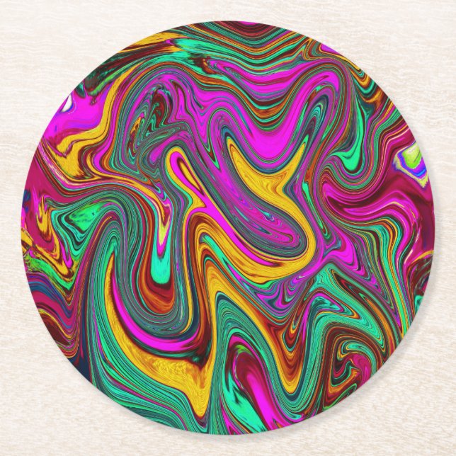 Marbled Hot Pink and Sea Foam Green Abstract Art Runder Pappuntersetzer (Vorderseite)