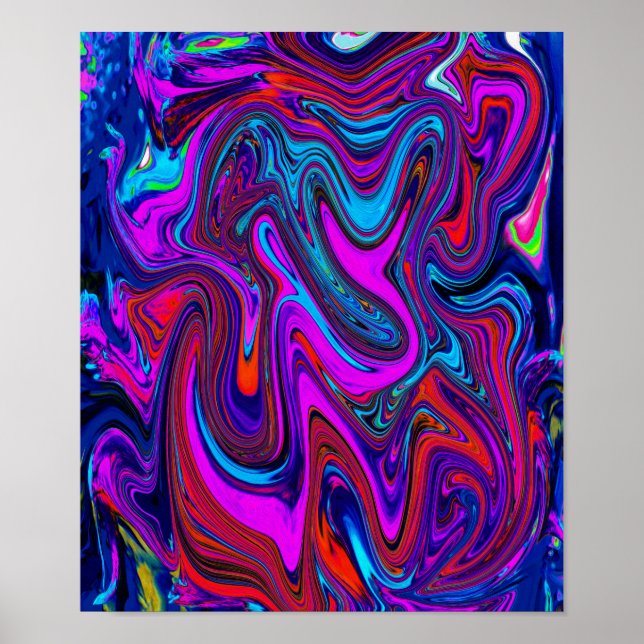 Marbled Magenta, Blue and Red Abstract Art Poster (Vorne)