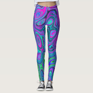 Marbled Magenta und Lime Green Groovy Abstrakte Ku Leggings