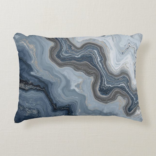 Marbled Navy Blue Light Dusty Blue Abstract Design Dekokissen (Vorderseite)