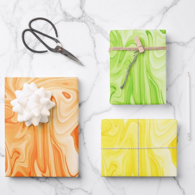 Marbled Paint Art Herbstfarben Festivals Spaß Geschenkpapier Set (Vorderseite)